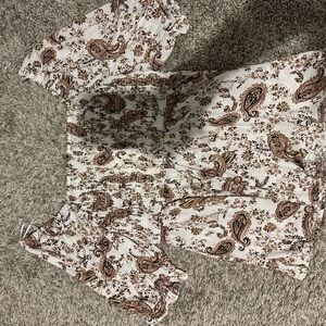 MELLODAY Cream and Brown Paisley Blouse